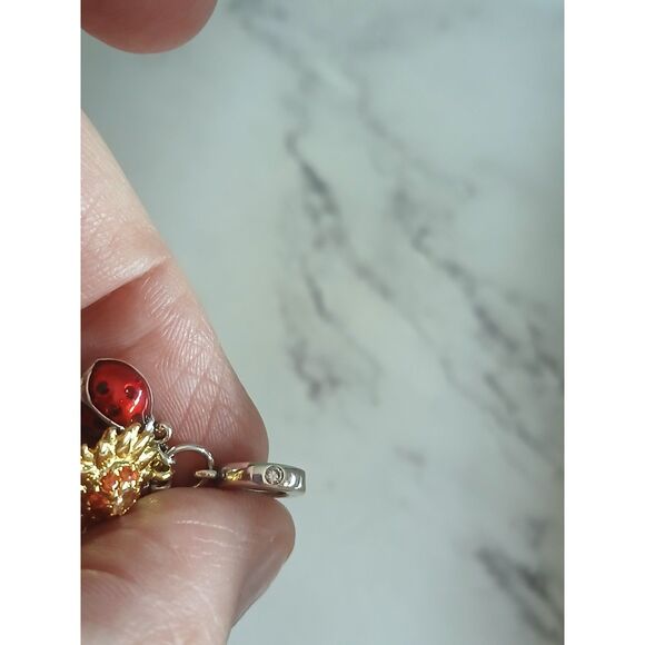 Ladybug Sunflower and Dragonfly Tri Dangle Charm S925 Silver 14K Gold Plated - Picture 7 of 11